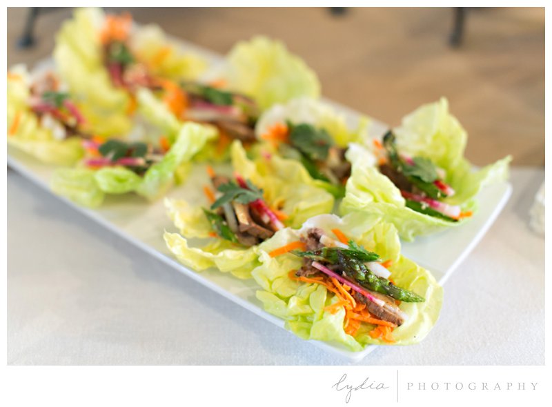 Asian lettuce wrap appetizers at wedding in Nevada City, California. 