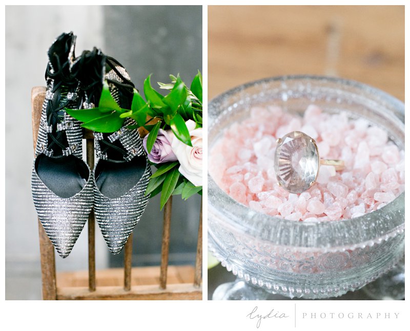 Bride's shoes and ring at Old World Italy wedding.