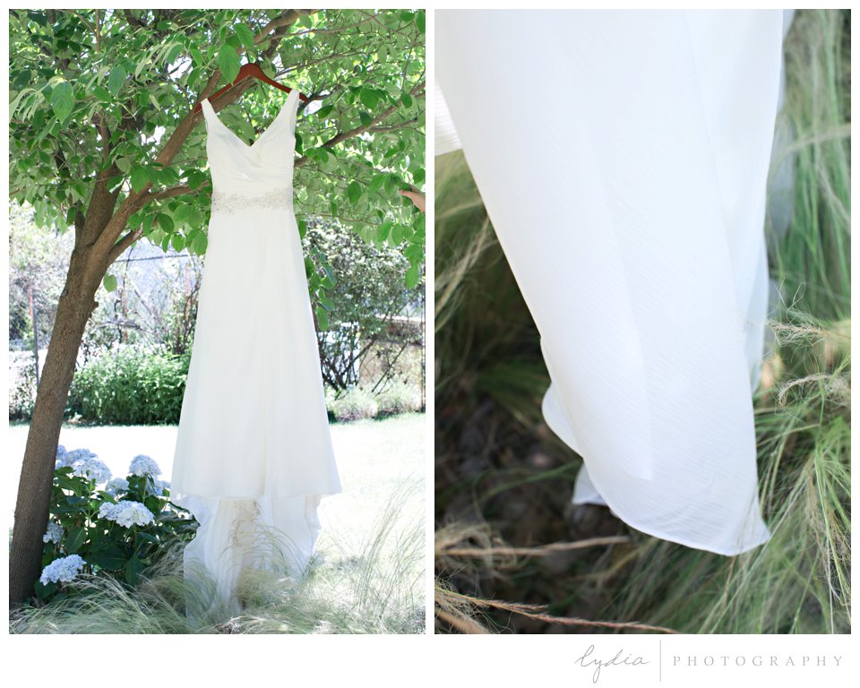 Bridal wedding dress at Lucchesi Vineyards in Grass Valley, California.