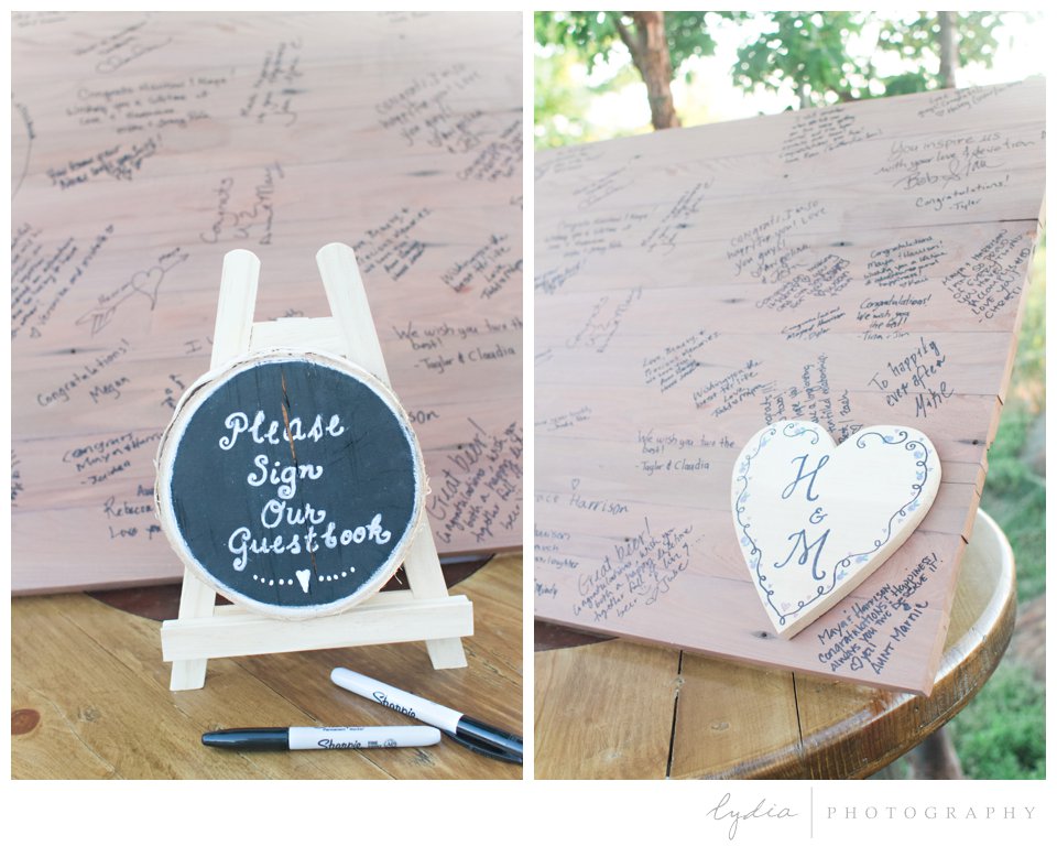Wedding guestbook at Lucchesi Vineyards in Grass Valley, California.