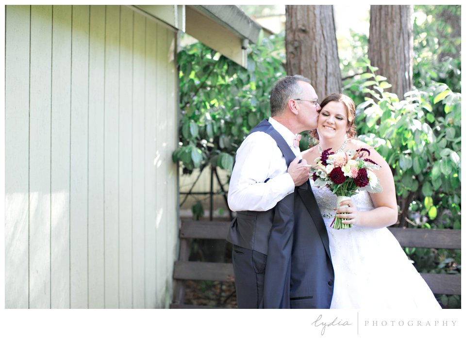 Dad seeing bride for the first time at Northern Queen Inn Wedding in Nevada City, California.