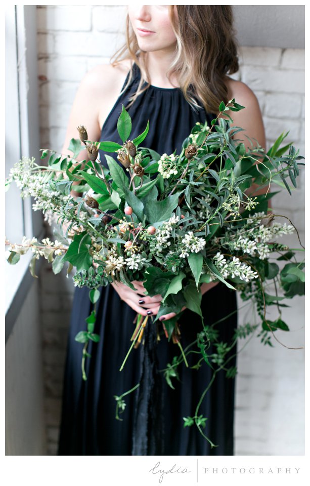 Bridal foraged bouquet at intimate elopement for European wedding styled inspiration.