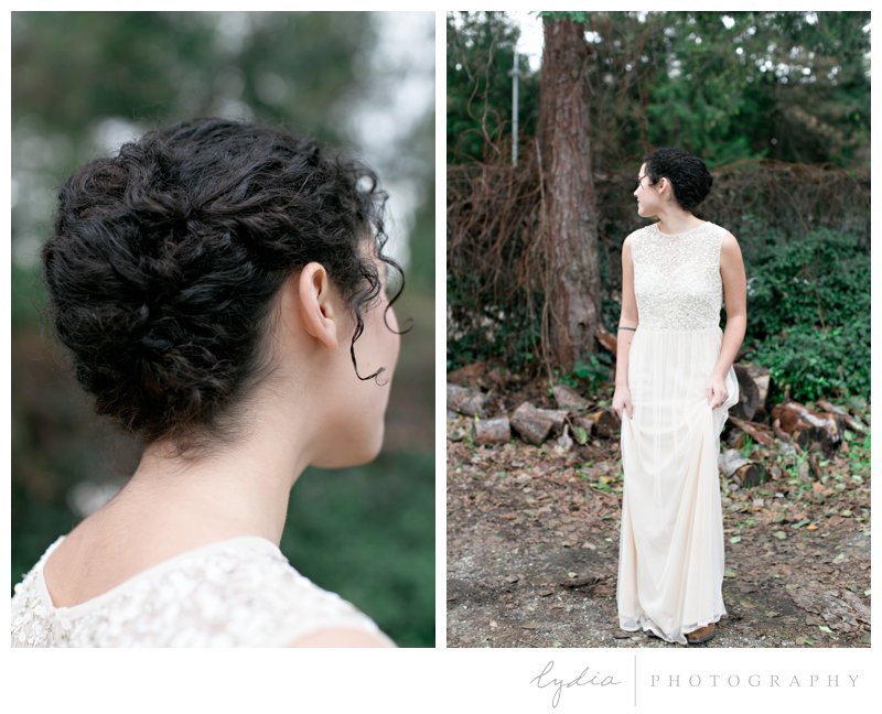 Curly hair twist updo for California and destination weddings.