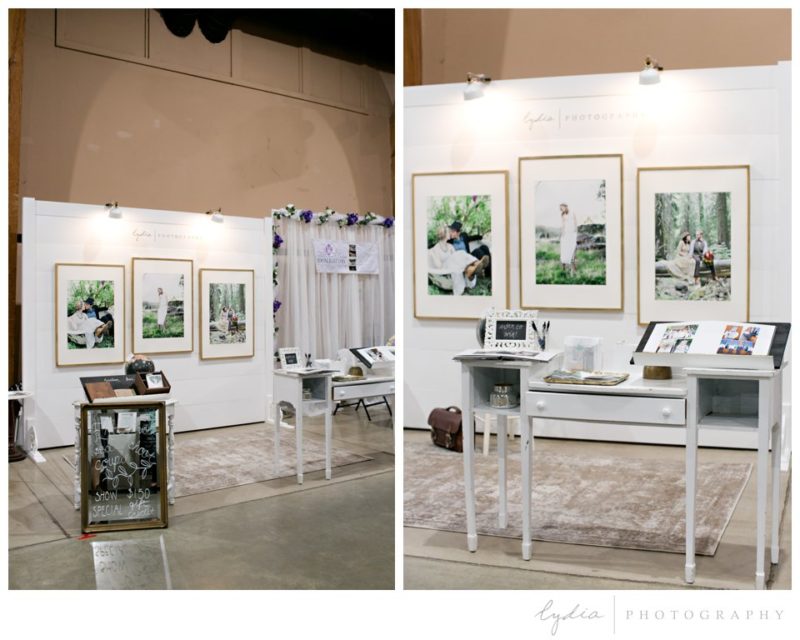 Bridal show booth showcasing Grass Valley fairgrounds wedding in California.
